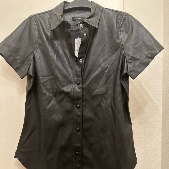 J Crew Black Faux Leather Shirt Size 0 - Picture 1 of 4
